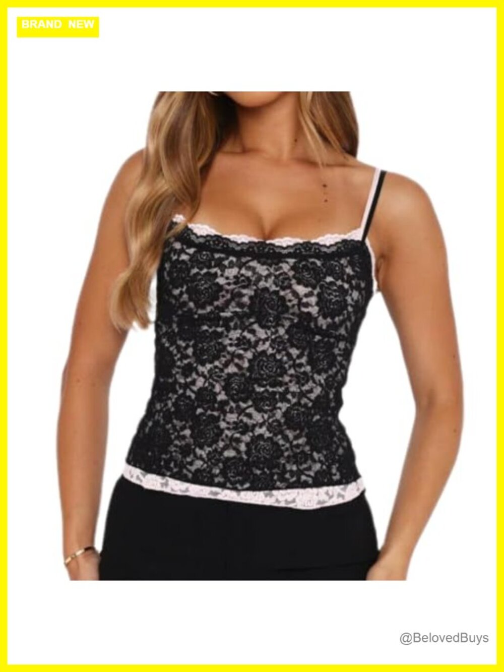 Y2K Sheer Floral Lace Spaghetti Strap Cami Slim Fit Crop Tank Top Summer